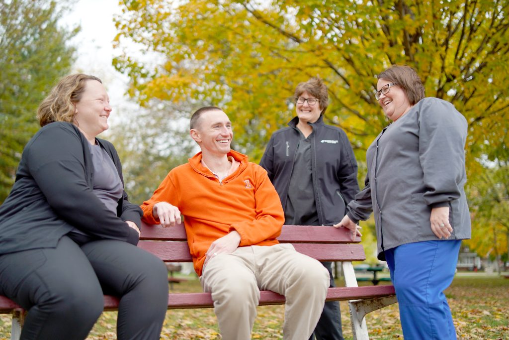 Healthcare employees outside